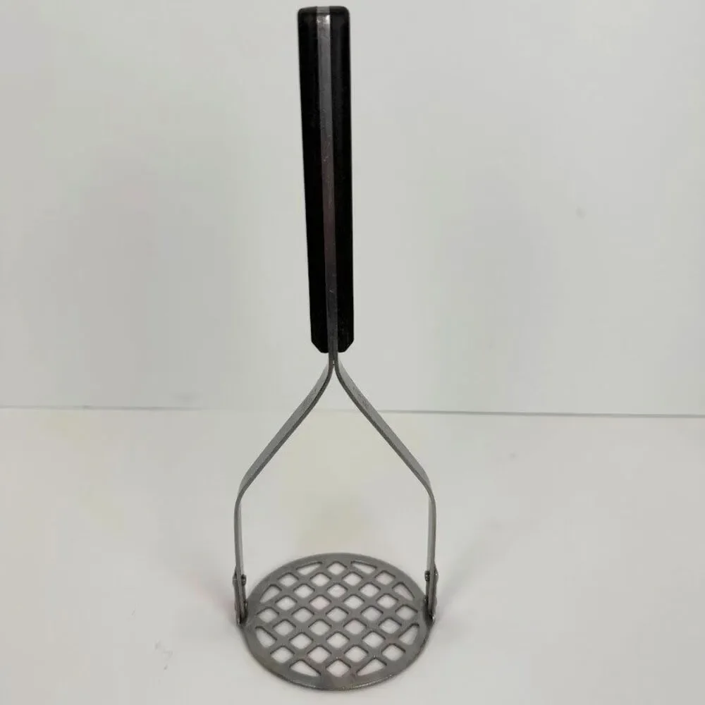Vintage EKCO Flint Stainless Vanadium, Black Riveted Handle Potato Masher,Sturdy